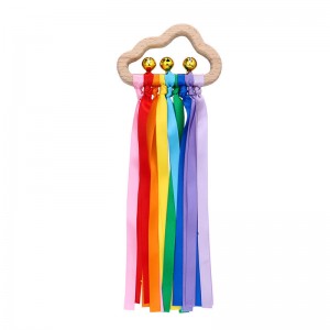 Juguetes de anillo de cinta sensorial para bebé - 2 piezas Sonajero de cinta de arcoíris Anillo de cinta de madera natural Círculo de madera molar Mordedor para recién nacido Juguete sensorial Montessori para bebés de 6 a 12 meses