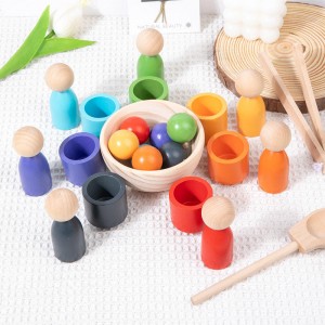 Rainbow Balls in Cups Montessori Toy Wooden Sorter Game 7 Balls 30 mm Age 1+ Color Sorting and Counting Preschool Learning Education