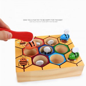Toddler Fine Motor Skill Toy, Clamp Bee to Hive Matching Game, Montessori Wooden Color Sorting Puzzle, Early Learning Preschool Educational Gift Toy for 3 4 5 Years Old Kids