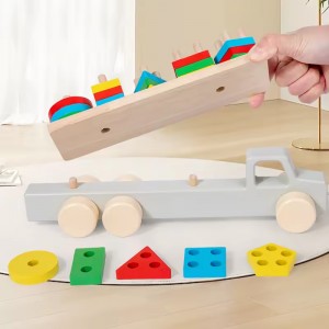 New 2 in 1 Truck Trailer Car Toy Toddler Educational Shape Matching Column Board Montessori Color Cognition Wooden Toys for Kids