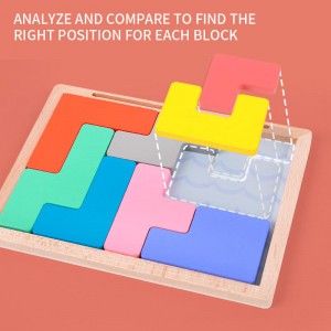 Drewniane puzzle wzór bloki łamigłówki gra z 60 wyzwaniami, rosyjska zabawka do budowania 3D drewniane puzzle w kształcie Tangramu Montessori STEM zabawki edukacyjne prezent dla dzieci dorośli