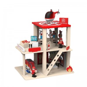 Estación de bomberos de madera, juego de estación de policía, casa de muñecas multicolor de 3 niveles con figuras, camión, helicóptero y accesorios, juguetes educativos de aprendizaje preescolar para niños pequeños de 3 años...