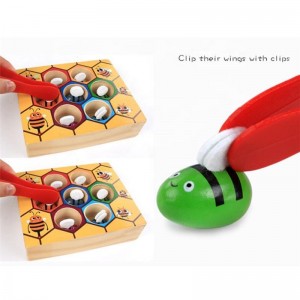 Toddler Fine Motor Skill Toy, Clamp Bee to Hive Matching Game, Montessori Wooden Color Sorting Puzzle, Early Learning Preschool Educational Gift Toy for 3 4 5 Years Old Kids