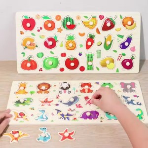 Wooden Educational Montessori Toy Hand Grip Jigsaw Puzzle Kids Baby Early Learning Knob Pegged Puzzle Wooden Toy