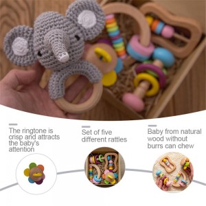 4pc Organic Colorful Baby Rattle Set Safe Food Grade Wood Rattle Soother Bracelet Teether Set Montessori Toddler Toy multicolored