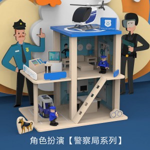 Estación de bomberos de madera, juego de estación de policía, casa de muñecas multicolor de 3 niveles con figuras, camión, helicóptero y accesorios, juguetes educativos de aprendizaje preescolar para niños pequeños de 3 años en adelante