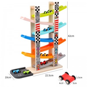Juguetes de madera para niños de 1, 2 y 3 años, juego de vehículos de juguete con rampa de coche de madera con 7 mini coches y pistas de carreras, juguetes Montessori para niños pequeños, regalo para niñas
