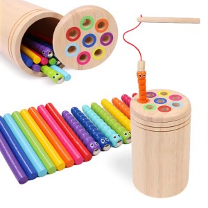 Baby Montessori Toys Magnetic Fishing Game Color Classification Cup Fine Motor Skills Wooden Toy for Children Fishing Toy