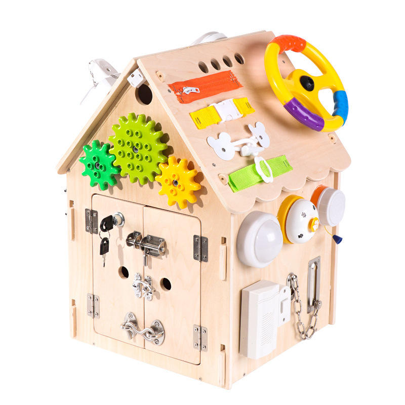 Montessori Wooden Busy House Habilidades basicas para la vida y entrenamiento motor fino para ninos educacion preescolar y aprendizaje tablero ocupado juguetes de juegos sensoriales grandes regalos pa...