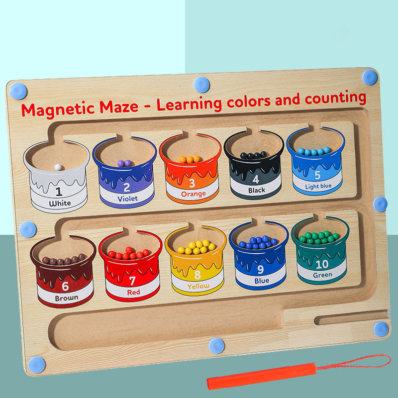 Magnetyczny labirynt kolorów i liczb Montessori Zabawki dla motoryki małej dla chłopców Dziewczęta powyżej 3 lat Drewniane Dopasowywanie kolorów Nauka liczenia Maluch Puzzle Tablica Obraz wyróżniony