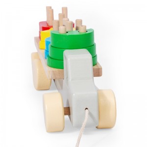 New 2 in 1 Truck Trailer Car Toy Toddler Educational Shape Matching Column Board Montessori Color Cognition Wooden Toys for Kids