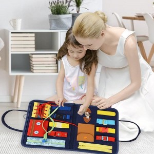 Busy Board, Kleinkind-Reisespielzeug, ruhiges Buch, sensorisches Spielzeug für Kleinkinder 2 3 4, Montessori-Spielzeug für Kleinkind-Aktivitäten, Lernspielzeug für 2-jährige Mädchen und Jungen, Geschenk, Dunkelblau