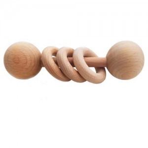 Baby Wooden Toy Rattle Natural Untreated 3 Ring Wooden Teether Toy Montessori Small Wooden Classic Baby Rattle