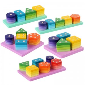 New Montessori Variable Geometry Column Sorting Building Block Toy Wooden Children’s Educational Early Education Fun Color Cognitive Shape Matching Column
