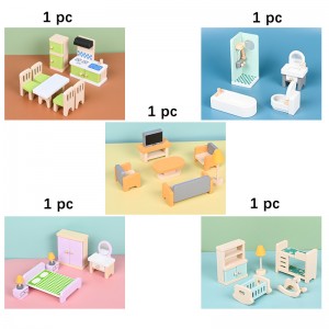 1 Set Wooden Early Childhood Mini Furniture Toys Simulated Bedroom And Living Room Combination Decorations Children’s Role-Playing House Toys Perfect Christmas Gift