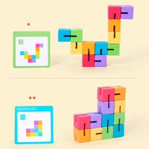 Montessori Wooden Block Toys Three-Dimensional Geometric Square Block Puzzle Toys Early Education Puzzle And Logical Thinking Training Toy