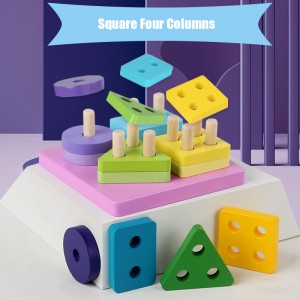 New Montessori Variable Geometry Column Sorting Building Block Toy Wooden Children’s Educational Early Education Fun Color Cognitive Shape Matching Column
