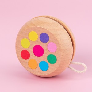 Wooden Fun Yo-Yo Ball Toy Cartoon Patterned Colorful Spinning Yoyo Ball Toy Early Education Puzzle Reaction Training Cute Little Gift with Hand Gifts