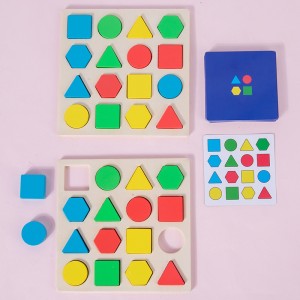 Montessori Wooden Geometric Matching Building Blocks Educational Toys Baby Children Shape Color Early Education Enlightenment Parent-Child Interactive Two-Person Match Board Game Building Toys