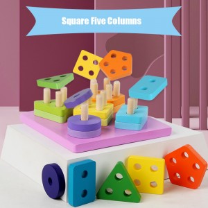 New Montessori Variable Geometry Column Sorting Building Block Toy Wooden Children’s Educational Early Education Fun Color Cognitive Shape Matching Column