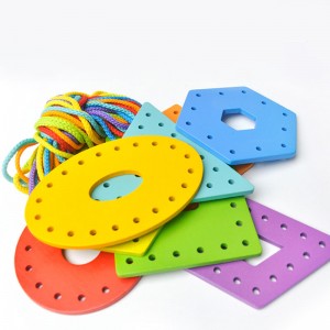 Montessori wczesna edukacja Puzzle zabawka do przewlekania liny kształt geometryczny kolorowa drewniana lina do przewlekania liny kolor i kształt zabawka dopasowująca się poznawczo
